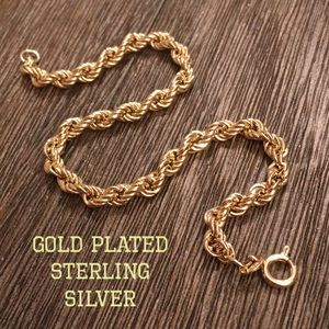 Gold Plated Sterling Silver Rope Bracelet 8”